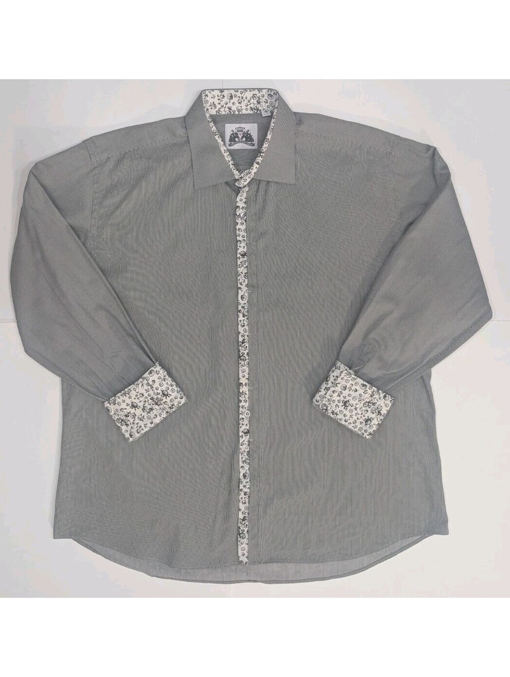 Bogosse Pinstripe Floral Print Shirt Men's Flip Cuffs Contrast Trim Size 7 3XL